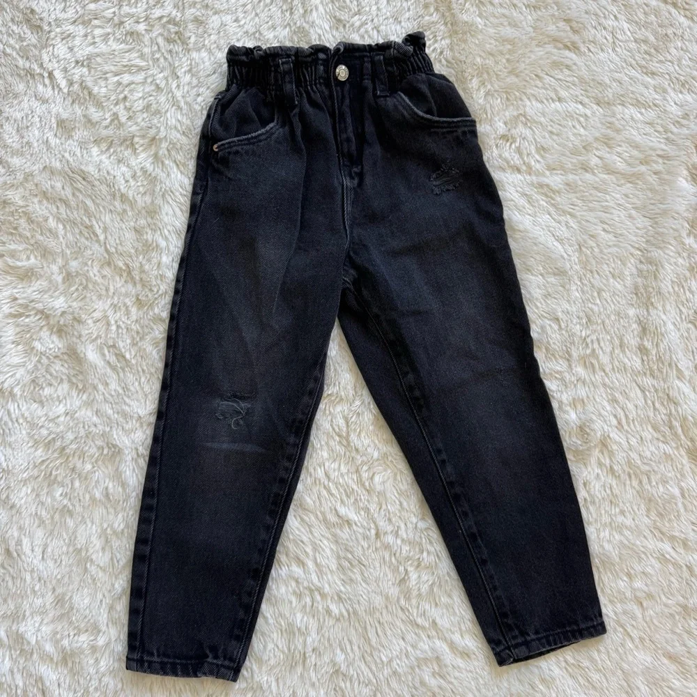 Zara Girls Black Paperbag Ripped Baggy Jeans -‎ 5-6T